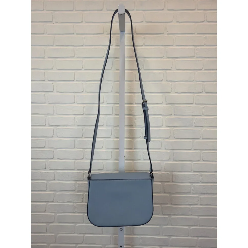 Kate Spade New York Flap Crossbody Bag Dusty Blue Saffiano Leather